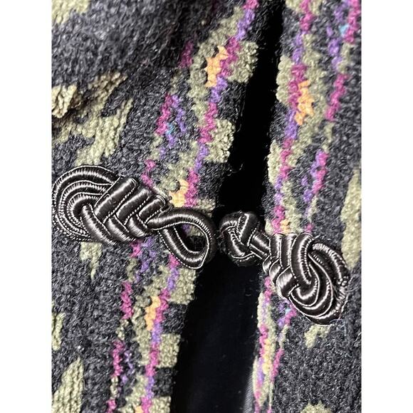 Vintage Icelandic Black Multi Cardigan Sweater Jacket Fully Line Women's Size L - Picture 4 of 7